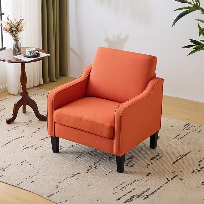 VINGLI Burnt Orange Mid Century Modern Accent Chair for Living Room & Bedroom, Scooped Arm, Upholstered Comfy Chair for Apartment, Waiting Room-Ruum Studio Home