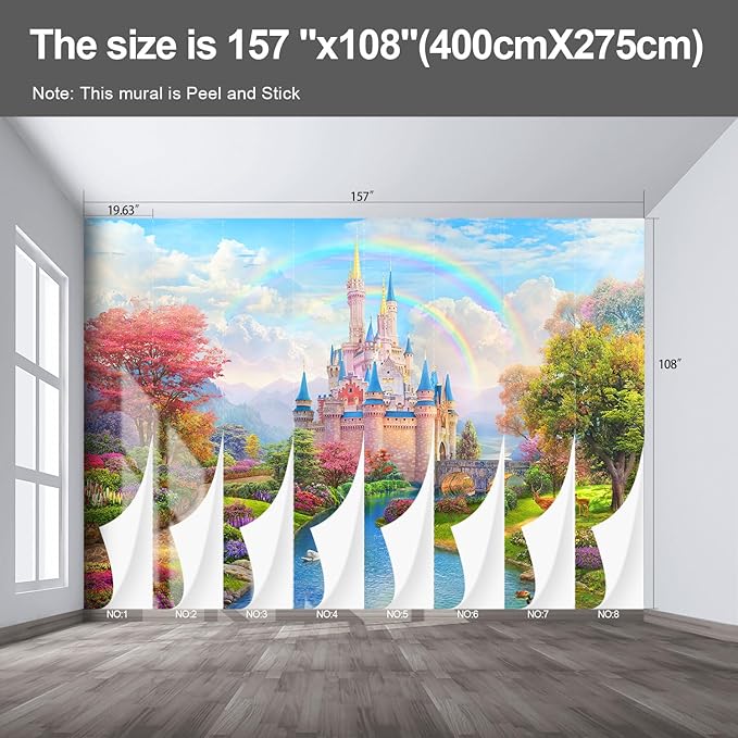 Castle Wall murals Peel and Stick Wallpaper for Bedroom Nursery Room - 108"x157"-Ruum Studio Home