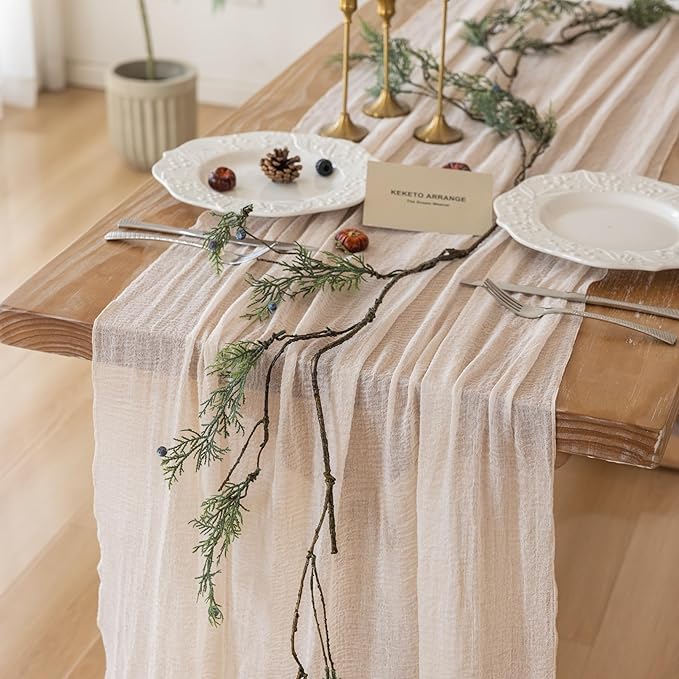 6Pcs Beige Gauze Rustic Cheesecloth Table Runner 120 Inch 10 FT for Wedding Baby Shower Bridal Shower Birthday Engagement Garden Outdoor Party Long Sheer Boho Decorations-Ruum Studio Home