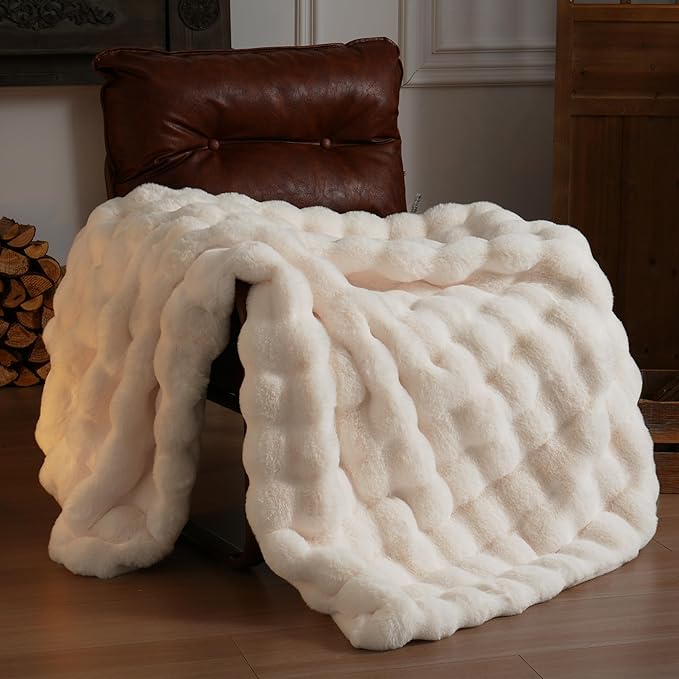 BENVWE Faux Fur Throw Blanket for Couch - Thickened Fluffy Soft Bubble Blanket for Living Room Home Decor - Mothers Day Birthday Gifts for Women Men, Cream White, 50" x 60", 1300GSM-Ruum Studio Home