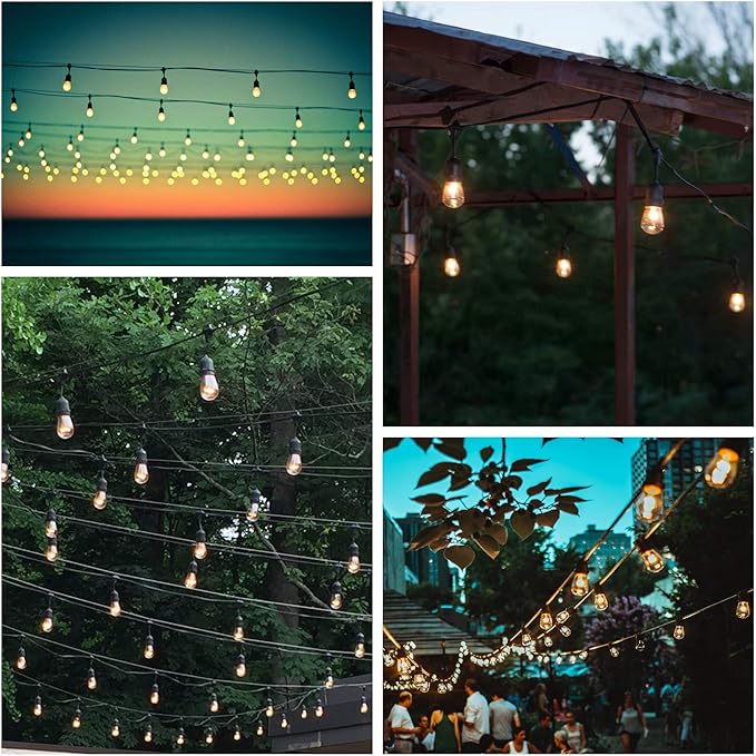 Hometown Evolution, Inc. 50 Foot E26 LED Outdoor Commercial String Lights with 25 Suspended Sockets and S14 LED Filament 1 Watt Bulbs-Ruum Studio Home