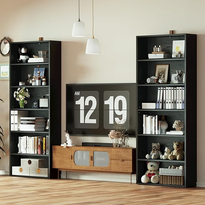 IRONCK Bookshelves and Bookcases Set of 2 Floor Standing 6 Tiers Display Storage Shelves 70 in Tall Bookcase Home Decor Furniture for Home Office, Living Room, Bed Room-Ruum Studio Home