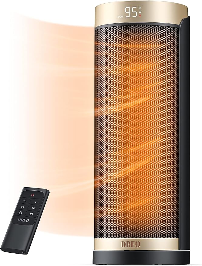 Dreo Space Heater, 1500W Electric Heaters for Indoor Use with Thermostat, 70° Oscillation, 8 Safety Protections, 5 Modes, Remote, 12H Timer, Quiet Portable Heater for Office, Bedroom, Large Room-Ruum Studio Home
