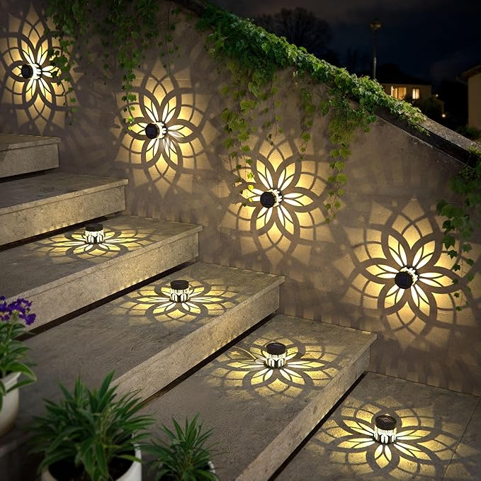 2 Pack Solar Fence Lights Metal Solar Powered Outdoor Wall Deck Step Lights Mandala Theme Waterproof Fence Light for Garden Post Patio Backyard Yard Decor, Gardening Gifts for Women Mom Grandma-Ruum Studio Home