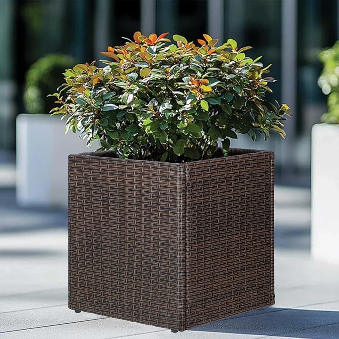 SUNNYPARK Set of 2 Large Square Planter with Removable Liner, All-Weather PE Rattan Modern Planters Indoor Outdoor Flower Plant Pots Garden Box Patio Yard Front Porch Deck-Ruum Studio Home