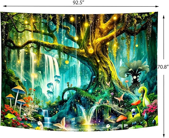 Delur Magical Forest Tapestry Fantasy Tree of Life Enchanted Fairy Tale Forest Tapestry Mystical Psychedelic Nature Landscape Wall Hanging Headboard for Bedroom Living Room Home Decor (70.8" x 92.5")-Ruum Studio Home