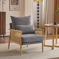 VINGLI Boho Braid Accent Armchair,Mid-Century Modern Chiar with Solid Wooden Armrest,Comfy Louge Cushion Chair with Waist Pillow for Bedroom,Living Room,Reading Room, Gray-Ruum Studio Home