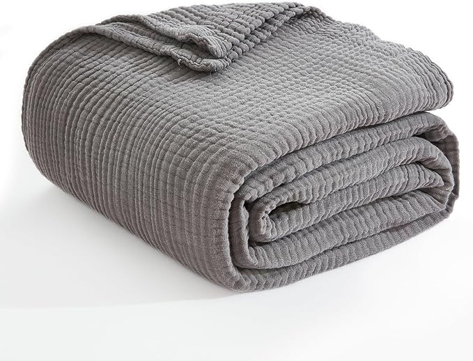 EMME Cotton Blanket Twin XL for Bed Soft Muslin Blankets 66"x90" Lightweight Breathable Layering Bedspread Coverlet All Season Gauze, Grey-Ruum Studio Home