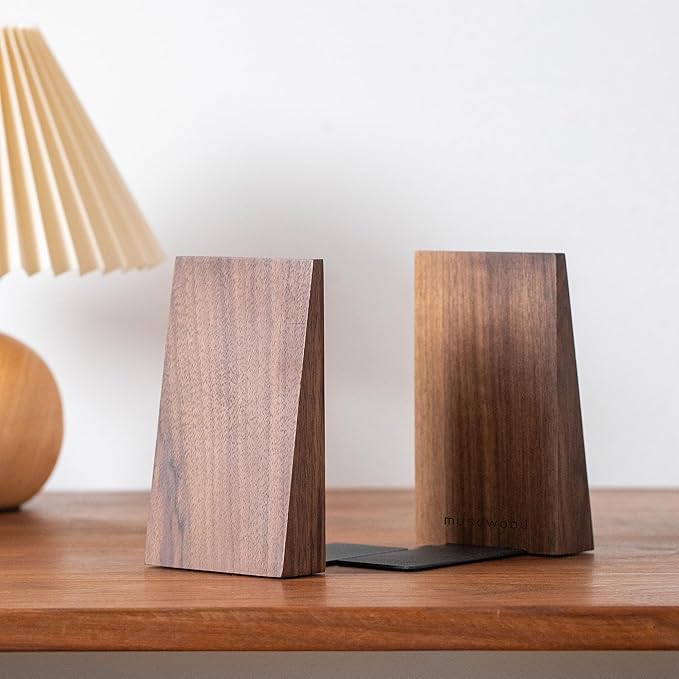 Muso Wood Thickened Wooden Bookends for Heavy Books, Creative Decorative Non-Skid Handmade Walnut Wood Ends for Shelves-Ruum Studio Home