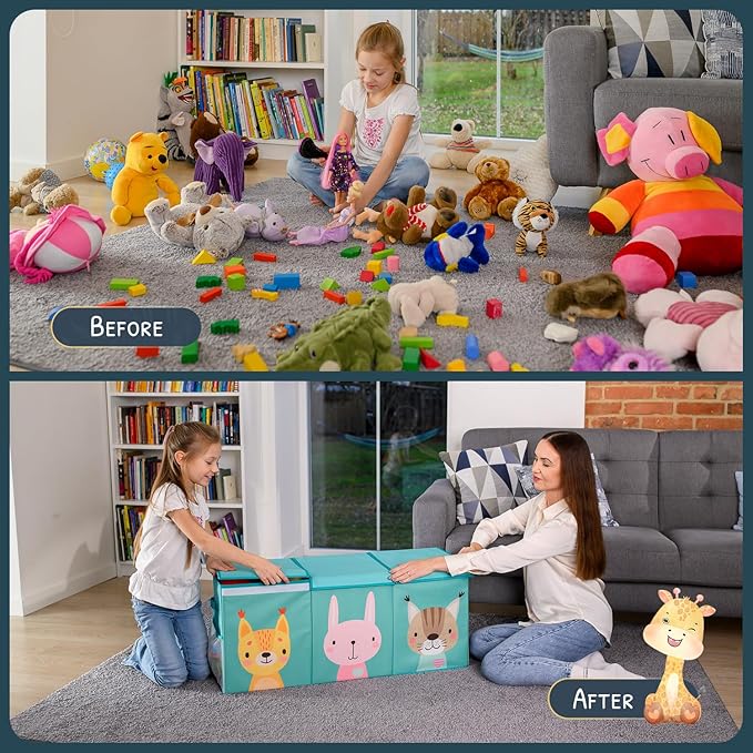 Extra Large Toy Storage Organizer with Lid - Sturdy, Collapsible Toy Chest Storage Box with Cute Design - Toys Bin with Dividers for Kids, Boys, Girls, Nursery, Bedroom, Play room 37"x16"x14"-Ruum Studio Home