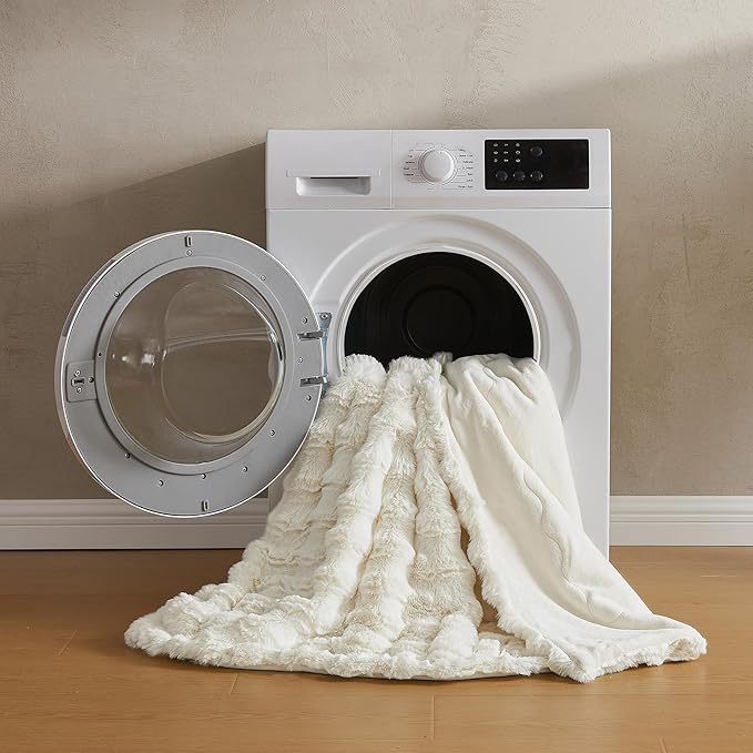 JELLYMONI Faux Fur Throw Blanket, White Fuzzy Cozy Plush Bubble Bed Blanket, Thick and Warm, Twin (60" x 80")-Ruum Studio Home
