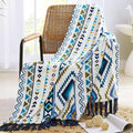 CASAAGUSTO Boho Throw Blanket - Blue and White Decorative Blankets with Tassel, Printed Flannel Bohemian Blanket for Chair, Bed, Sofa, Couch(50 * 60, Blue and White)-Ruum Studio Home