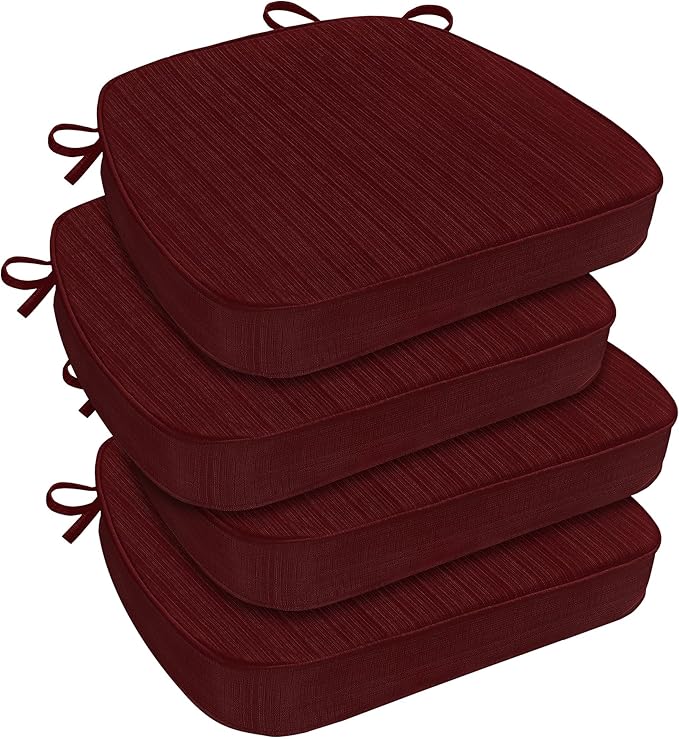 downluxe Chair Cushions for Dining Chairs, Waterproof Kitchen Chair Pads, Non-Slip Dining Seat Cushion with Ties, 17" x 16" x 2.5", Burgundy, 4 Pack-Ruum Studio Home