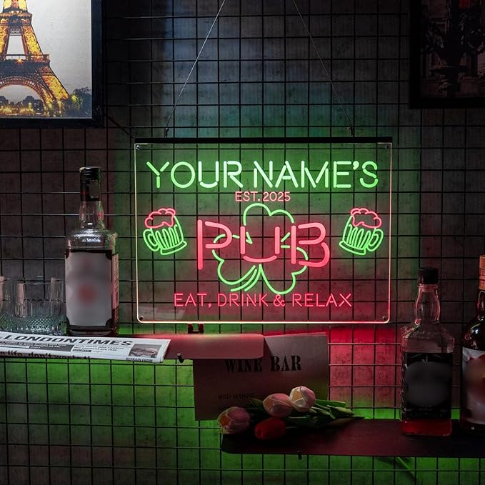 Personalized Bar Signs with Your Name for home wall light up with personalized pub name, man cave accessories, beer themed neon customizable lighted sign-Ruum Studio Home