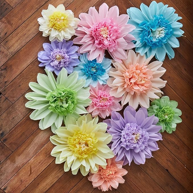 Homarkable Pastel Paper Flowers,12 Pcs Crepe Paper Flowers Decorations,6 in,10 in Flower for Wedding Party Baby Bridal Shower Carnival Party Nursery Wall Decor-Ruum Studio Home
