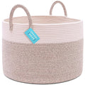 OrganiHaus Woven Laundry Basket, Large Cotton Rope Blanket Holder with Handles, Soft & Sturdy Nursery Hamper, Decorative Toy Bin for Living Room Organization 20x13 inches - Brown/Off-White-Ruum Studio Home