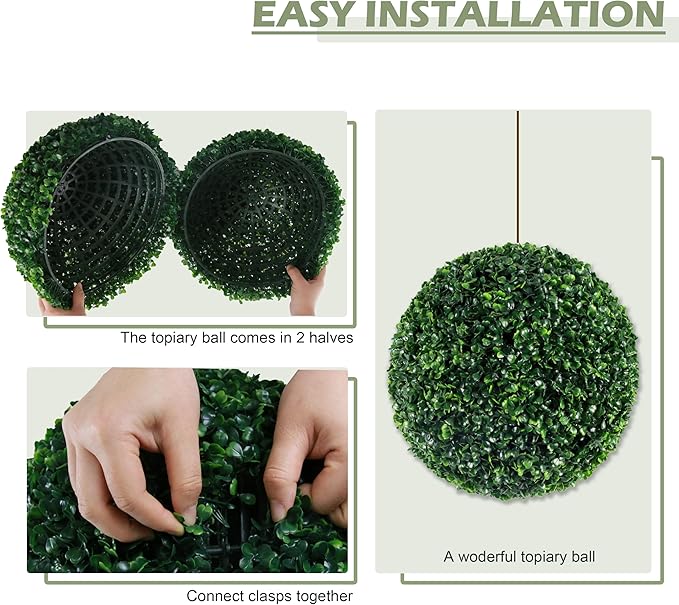 Ogrmar 2 PCS 13.7 inch 2 Layers Artificial Plant Topiary Ball Faux Boxwood Decorative Balls for Backyard, Balcony,Garden, Wedding and Home Décor (13.7 Inch)-Ruum Studio Home