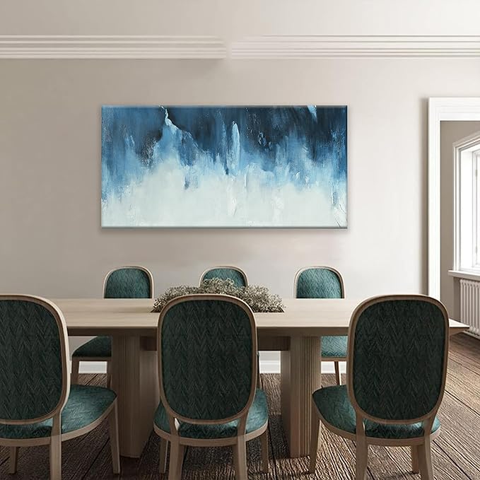 Canvas Wall Art Decor White Blue Wall Art Decor Abstract Art Decoration Pictures For Living Room Art Work Modern Abstract Wall Art Paiintings Prints for Home Bedroom Office Room Wall Decor 24" x 48"-Ruum Studio Home