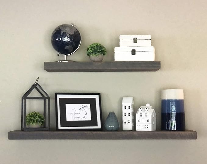 joelsantiques 42 Inch Wooden Floating Shelves for Wall - 42x6x2 in - Made of Natural Wood - Long Heavy Duty Rustic Wall Shelves for Bedroom - Perfect for Living Room, Kitchen - Gray - Grey-Ruum Studio Home