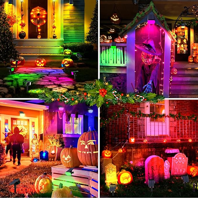 Solar Spot Lights Outdoor Color Changing, [7 Mode/2 Pack] Christmas Landscape Spotlights, Solar Lights Outdoor Waterproof, Solar Led Powered Flood Light for Outside Pathway Yard Garden Walkway-Ruum Studio Home