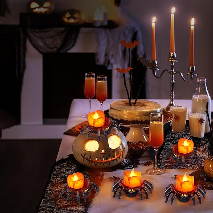 6 Pack Halloween Flameless Candles Battery Operated LED Spider Tealight Candles for Halloween Home Decorations, Light Up Halloween Decorations Indoor for Table Party Office Fireplace Halloween Gifts-Ruum Studio Home