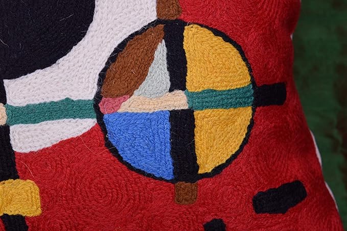Lumbar Kandinsky Red Modern Pillow Cover Counterweights Mid Century Chair Cushions Red Abstract Pillowcase Red Contemporary Pillowsham Couch Cushions Handmade Wool Size 14x20-Ruum Studio Home