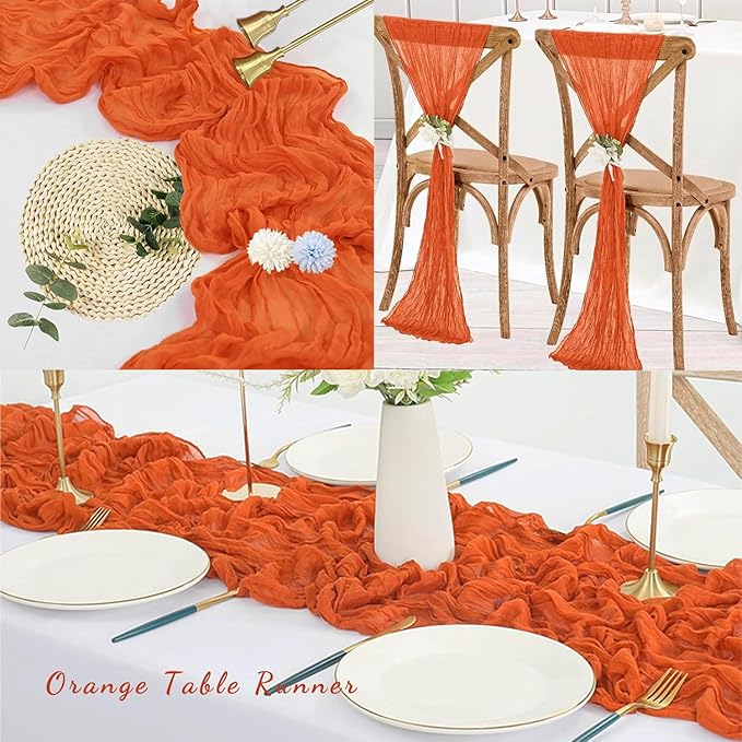 Orange Cheesecloth Table Runner 6 Pack 10FT Boho Fabric Rustic Cheese Cloth Table Runner for Wedding 20 x 120 Inch Long Bridal Shower Baby Shower Gauze Sheer Birthday Party Table Decorations-Ruum Studio Home