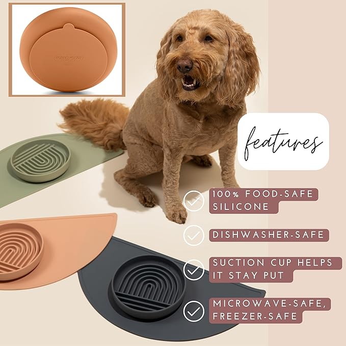 The Slowdown Bowl Silicone Slow Feeder for Dogs & Puppies, Slow Eating, Modern Lick Mat Design, Reduces Gulping, Fits 2 Cups 7.5” Across x 1.5” Tall, Mealtime Challenge, Medium-Honey-Ruum Studio Home