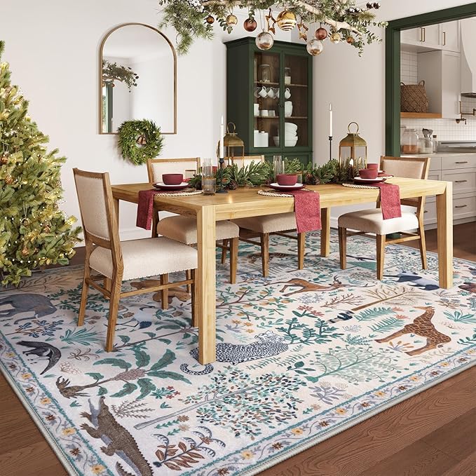OJIA Jungle 8x10 Area Rugs for Living Room Bedroom Large Washable Rugs, Thin Modern Nursery Rug Non-Shedding Kids Playroom Rug Stain Resistant Large Carpet Neutral Rugs for Kids Room Dining-Ruum Studio Home