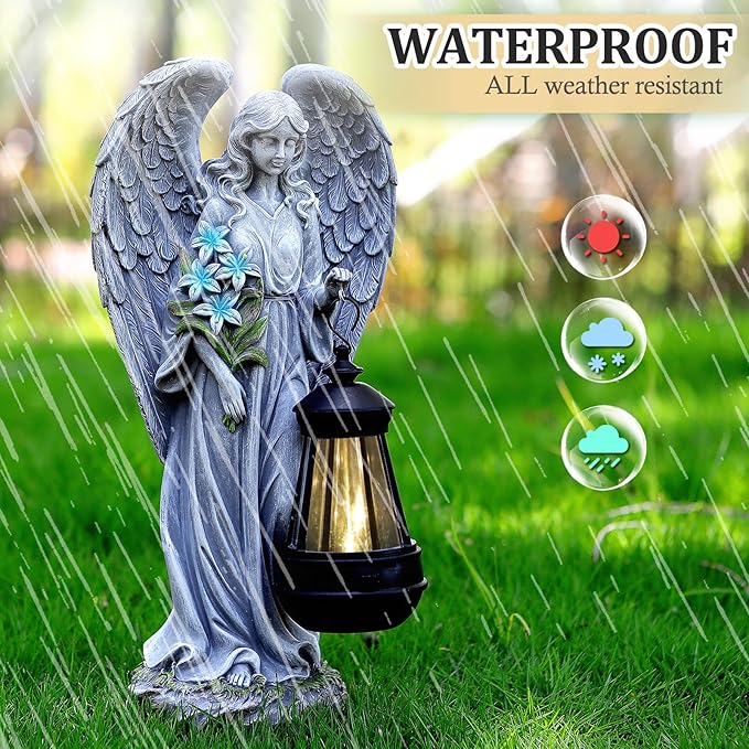 Solar Angel Outdoor Garden Decor Statues – 13.2 inches Solar Outdoor Sculptures for Outside Yard Art Patio Balcony Front Lawn Ornaments Gifts for Mom Grandma Women-Ruum Studio Home