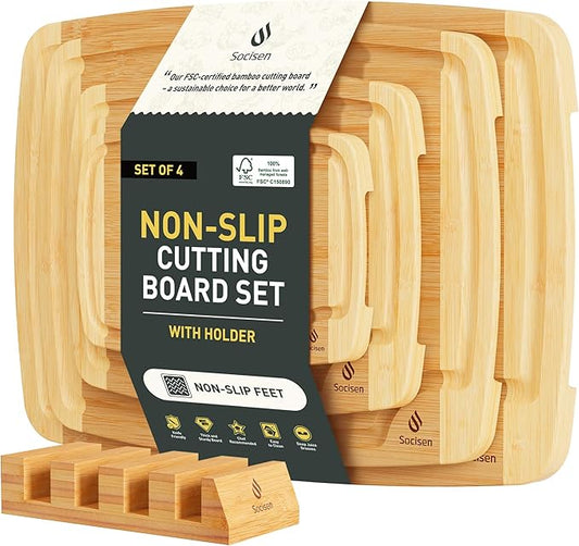 Bamboo Cutting Board Set Non Slip Feet with Holder Over Sink Men Birthday Christmas Valentines Father Day Gifts Ideal from Wife Romantic Anniversary Best Cool Gadget Awesome Who Have Everything-Ruum Studio Home