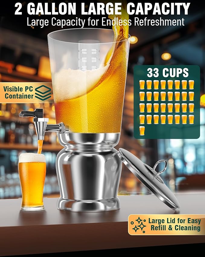 WantJoin Beverage Dispenser With Stand -2 Gallon Beverage Dispenser Drink Dispenser w/Upgraded Dual Cores & Base, Leakproof Spigot, Visible Container, Drink Dispenser For Parties, Events, Gathering-Ruum Studio Home