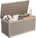 260 Gallon Large Resin Deck Box, Lockable Outdoor Storage Box for Patio Cushions Storage Furniture,Garden Tools, Pool Supplies, Weatherproof and UV Resistant- Grey Rattan (260 Gallon)-Ruum Studio Home