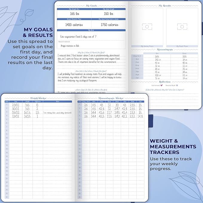 GoGirl Food Journal & Wellness Planner –– Diet & Fitness Diary – Nutrition Journal with Meal, Exercise & Weigh Loss Tracker, A5 (Mystic Blue)-Ruum Studio Home