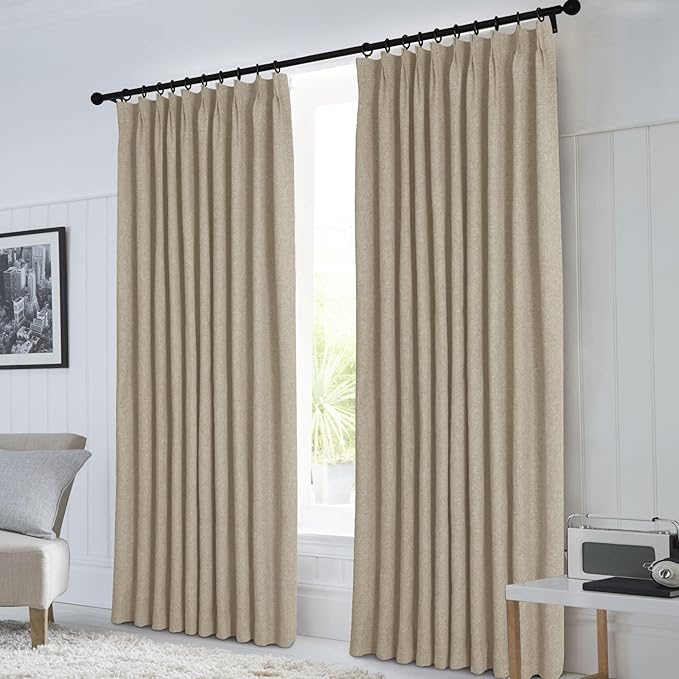 Macochico Pinch Pleated 100% Blackout Curtains Light Khaki Linen Curtains for Bedroom Living Room Farmhouse Thermal Insulated Window Panels Pleated Curtains with Hooks and Tieback 52”Wx72”L 1 Panel-Ruum Studio Home