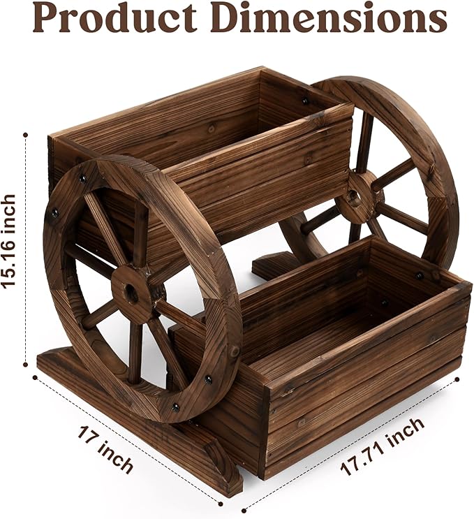 Wooden Wagon Planter Box, Garden Planter with Wheels,Decorative Planter for Flowers Herbs Vegetables for Indoor & Outdoor Décor, Flower Cart for Patio Garden Balcony-Ruum Studio Home