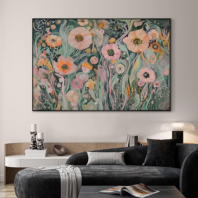 SIGNWIN 46"x72" Extra Large Framed Wall Art Whimsical Garden Bloom, Colorful Abstract Floral for Home Living Room Bedroom Decor (Frame Assembly Required)-Ruum Studio Home