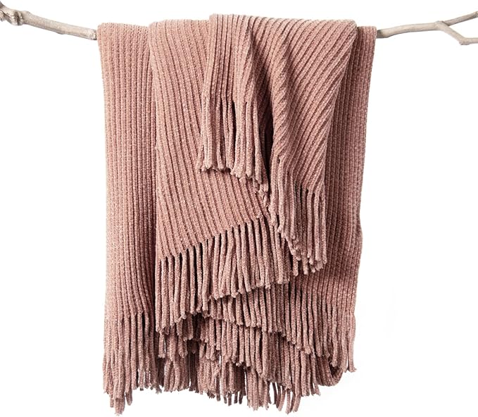 lifein Pink Throw Blanket for Couch, Soft Boho Decor Bed Throw,Cozy Chenille Knitted Small Farmhouse Lightweight Throw for Spring(Pink,50 * 60")-Ruum Studio Home