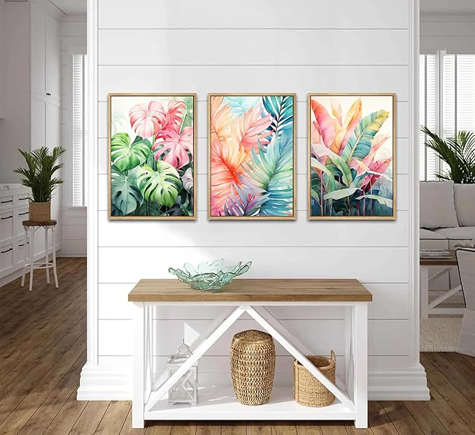 3pcs Tropical Botanical Canvas Wall Art Monstera Leaves Posters Botanical Prints Bohemian style Wall Decor Pictures Palm Leaves Paintings for Bathroom living room Decoration Unframed-Ruum Studio Home
