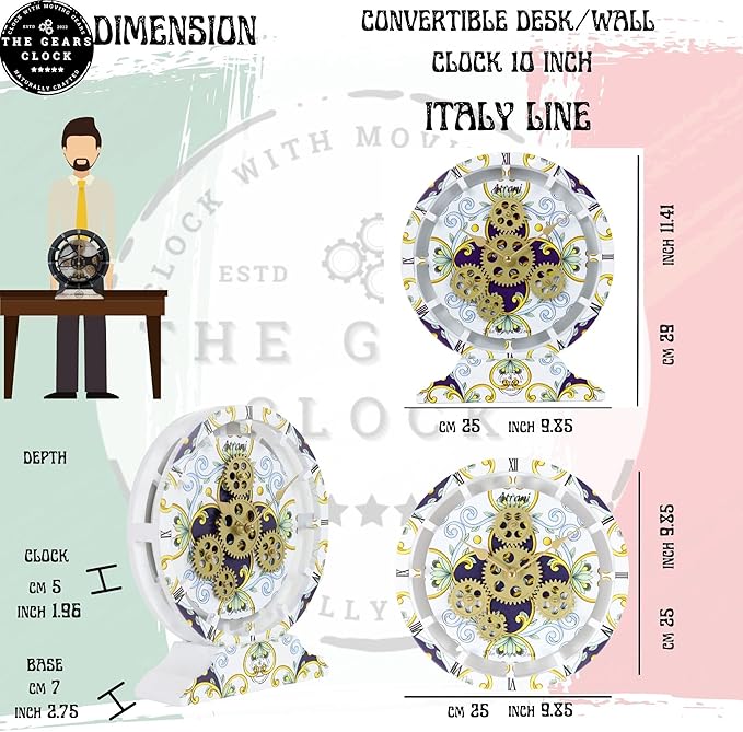 The Gears Clock Wall Clock Italy Collection with Moving Gears (Meta, 10 inch Round)-Ruum Studio Home