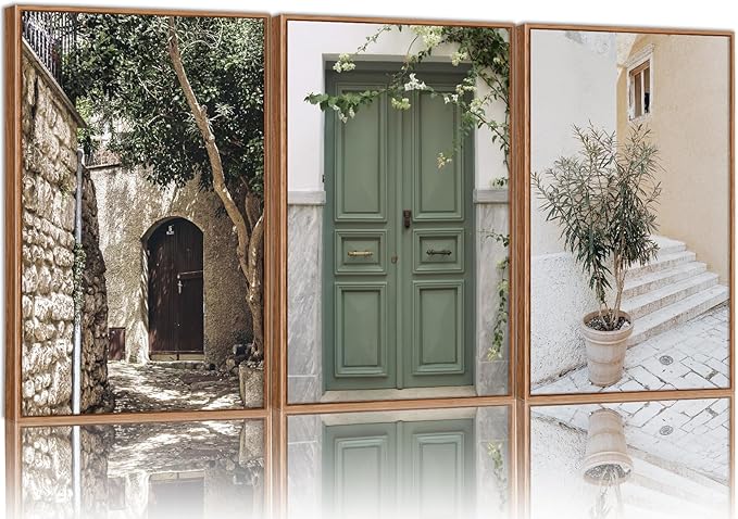 SIGNINART Large Vintage Italy City Landscape Framed Canvas Wall Art Set, Rustic Olive Green Tree Wall Decor, Modern Minimalist French Farmhouse Art Print for Living Room,Bedroom,Office 24"x36"x3-Ruum Studio Home