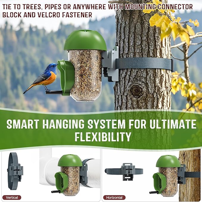 LONA Bird Feeders for Outdoors, Tube Feeder Weatherproof with Multiple Hanging Methods, Wild Bird Feeding Silo for Outside, 1 Port-Ruum Studio Home