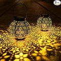 2 Pack Outdoor Solar Lantern Lights, Waterproof Tabletop LED Moroccan Lanterns, Hanging Metal Decorative Garden Lights for Patio, Lawn, Porch, Backyard-Ruum Studio Home