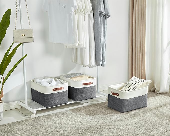 DECOMOMO Storage Bins Fabric Storage Baskets for Shelves, Linen Closet Organization Toys Nursery (Slate Grey and White, Large - 3 Pack)-Ruum Studio Home