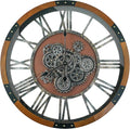 30 Inch Moving Gear Wall Clock, Oversized Wall Clocks, Clock Living Room Decor, Solid Wood Frame, Battery Operated, Large Wall Clock with Steampunk Industrial for Fireplace(Machilus)-Ruum Studio Home