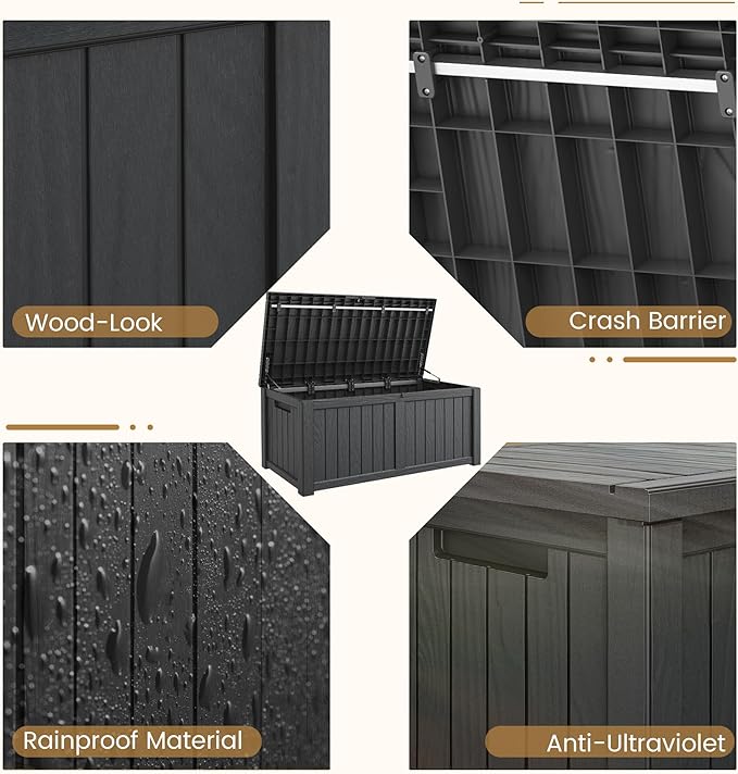 Deck Box, 120 Gallon Outdoor Storage Box Lockable Patio Waterproof for Furniture, Garden Tools, Sports Equipment and Pool Supplies, Waterproof, Resin, Lockable-Ruum Studio Home