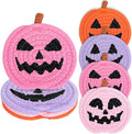 Whaline Halloween Pumpkin Cotton Coasters Colored Pumpkin Face Handmade Braided Drink Coasters Pink Purple Orange Absorbent Cup Mats for Trick or Treat Party Home Table Decor, Set of 4-Ruum Studio Home
