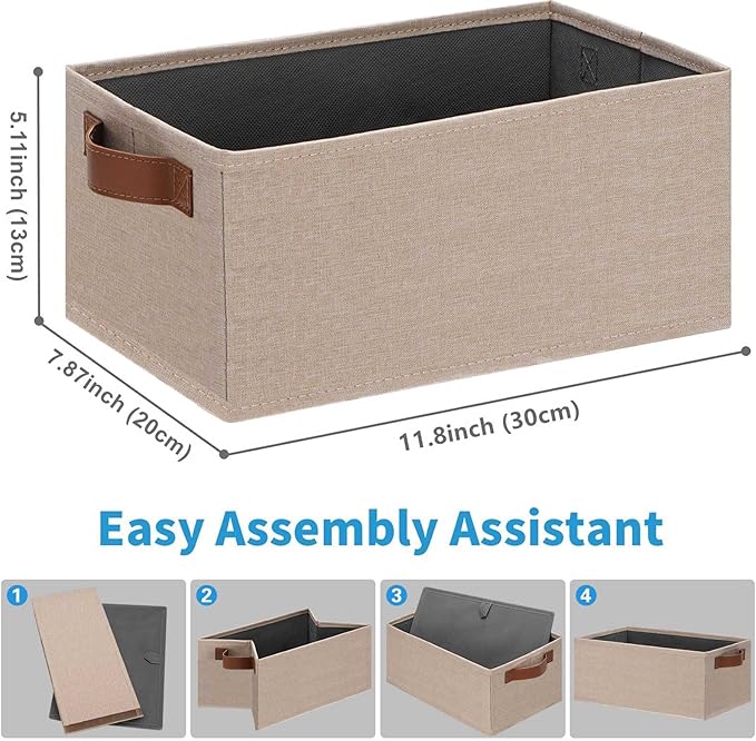 GhvyenntteS Small Fabric Storage Bins 12 Pack, 11.8" x 7.87" x 5.11" Storage Basket with Leather Handles, Closet Storage Bins for Shelves, Storage Baskets for Shelves, DVD Storage (Beige Yellow)-Ruum Studio Home