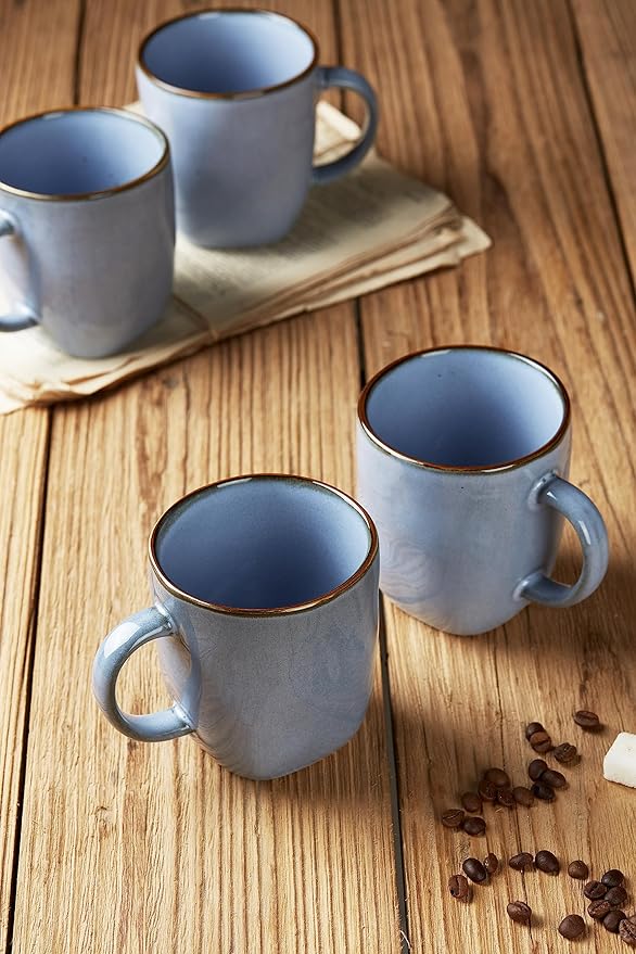 famiware Coffee Mugs Set of 4, Ocean Square 13oz Coffee Cup Set with Handle for Cocoa, Milk, Hot Chocolate, Tea, Water, Stoneware Cups for Kitchen, Microwave and Dishwasher Safe, Blue-Ruum Studio Home