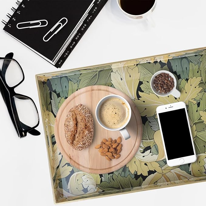 Spsyrine Serving Tray with Handles, Plastic Decorative Tray for Coffee Table, Living Room, Home Decor, Acanthus-Ruum Studio Home